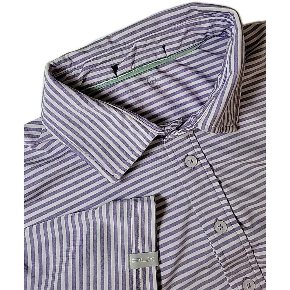 RLX Ralph Lauren Polo Shirt purple/WHITE  Mens striped stretch golf‎ polyester
